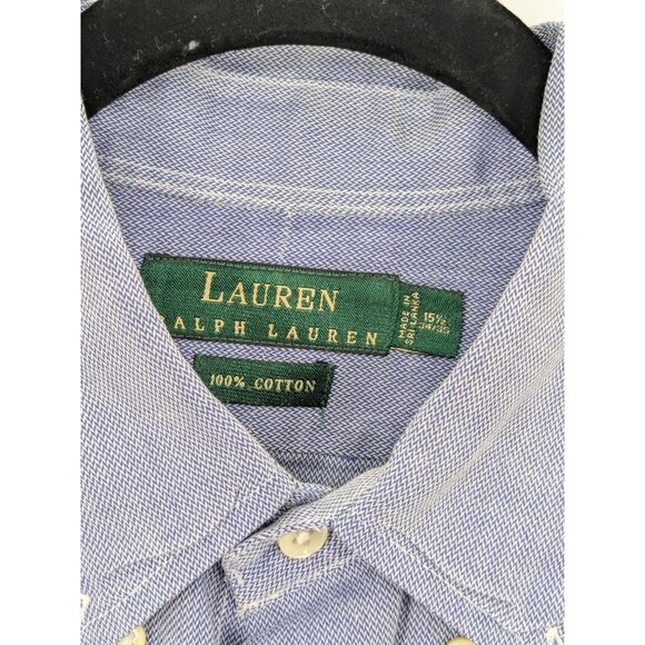 Vintage Lauren Ralph Lauren Oxford Shirt Size 15.5 Button Down Micro Herringbone - Picture 8 of 11